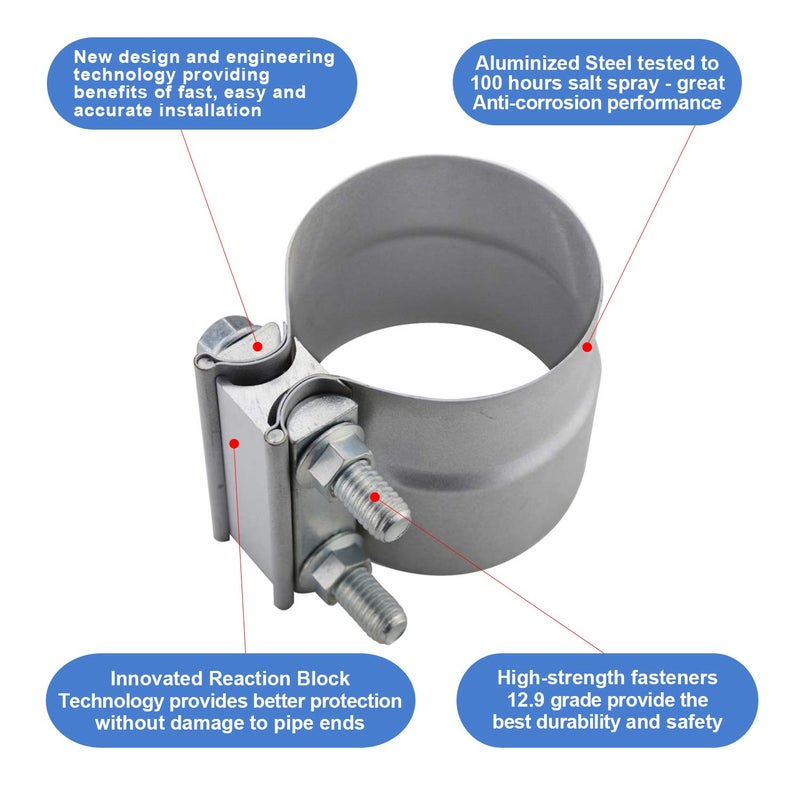 ROADFORMER 3inch exhaust clamp - Lap Joint Exhaust Band Clamp Preformed Aluminized Steel (2 Pack) - Image 3